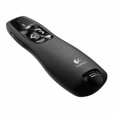 Logitech R400 Wireless Presenter — Model 910-001356, 2.4 GHz USB alıcı, lazer işaretçi, ileri/geri slayt kontrol, siyah