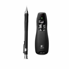 Logitech R400 Wireless Presenter — Model 910-001356, 2.4 GHz USB alıcı, lazer işaretçi, ileri/geri slayt kontrol, siyah
