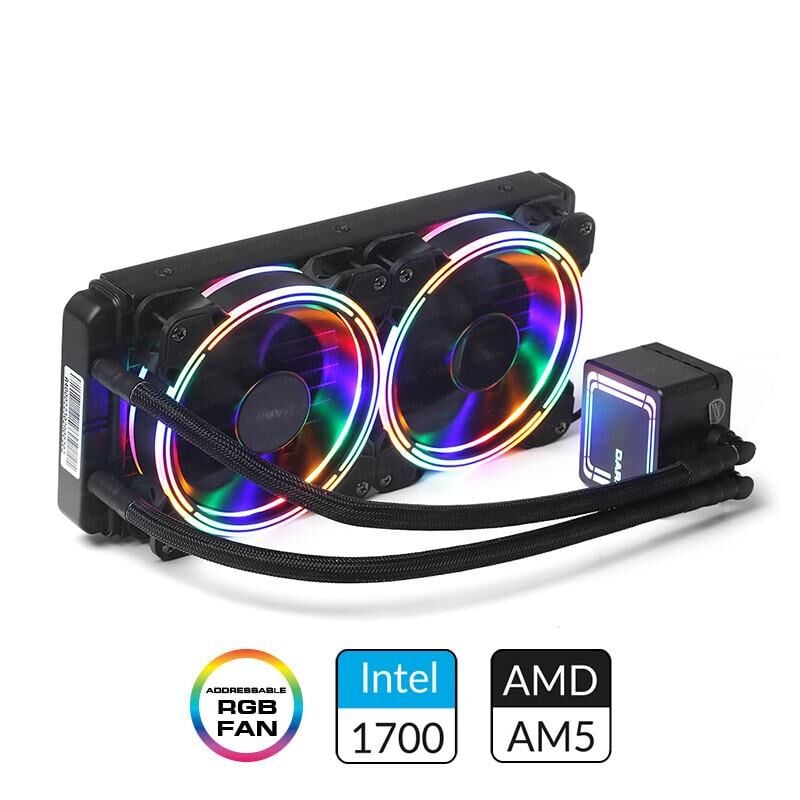DARK DKCCW246 AQUAFORCE W246 240 mm Fixed RGB LED’li 2×120 mm PWM Fanlı Sıvı Soğutma Sistemi – LGA1150‑1700, AM2‑AM5 Soket Uyumlu