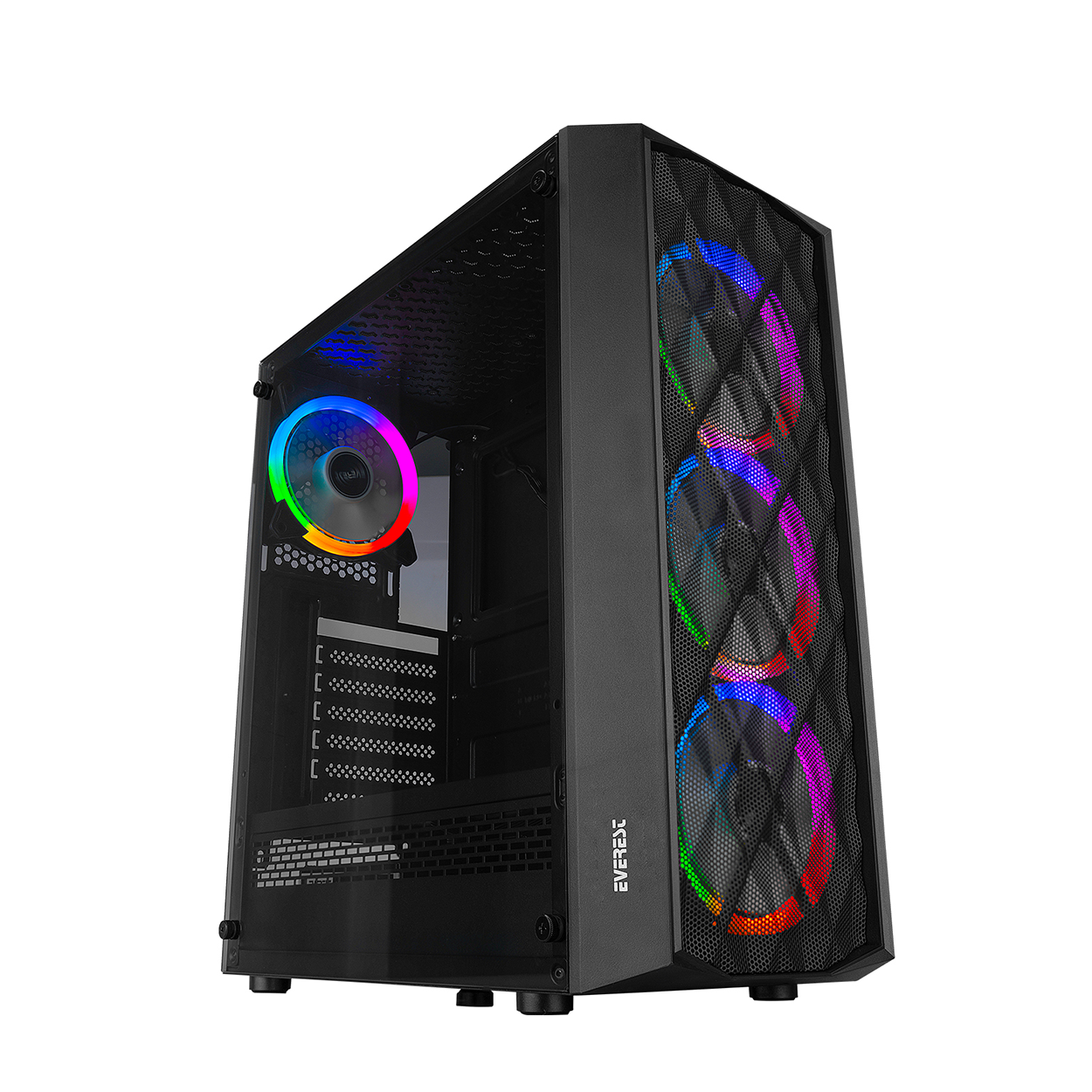 EVEREST BUMPY 4*12cm RGB Fan 600W APFC Tempered Camlı ATX Mid-T Gaming Oyuncu Ka