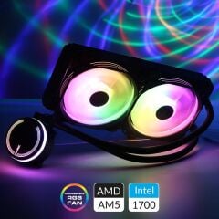 DARK DKCCW247 AQUAFORCE W247 240 mm Adressable RGB LED’li 2×120 mm PWM Fanlı Bakır Tabanlı 250 W TDP İşlemci Sıvı Soğutma Sistemi (Intel LGA 1150/1151/1200/1700 & AMD AM4/AM5)