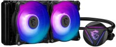 MSI MAG CORELIQUID 240R V2 ARGB 240mm Dual 120mm Fan PWM 500‑2000 RPM 21.63‑78.73 CFM 14.3–34.3 dBA Pompa 4200 RPM Intel/AMD Soket Uyumlu Siyah Sıvı İşlemci Soğutucu