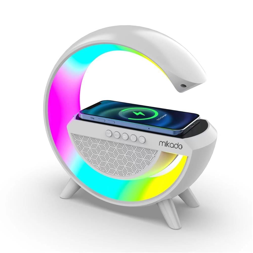 Mikado MD-G111 Beyaz 10W 1800mAh RGB Işıklı Wireless Şarjlı Bluetooth Speaker