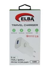 Elba ELB-09 10.5W 2.1A Akıllı Koruma Destekli USB Girişli Ev Tipi Hızlı Şarj Adaptörü (Beyaz)