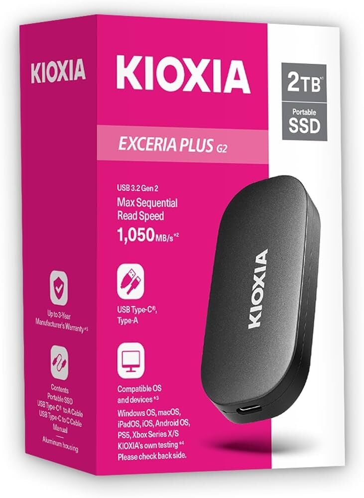 Kioxia 2TB EXCERIA PLUS G2 Taşınabilir SSD LXD20K002TG8