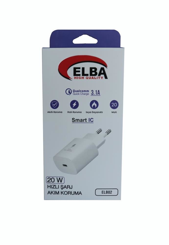 Elba ELB02-20WPD 20W USB-C PD 3.0 & QC 4.0 Hızlı Şarj Destekli Akıllı Korumalı Şarj Adaptörü