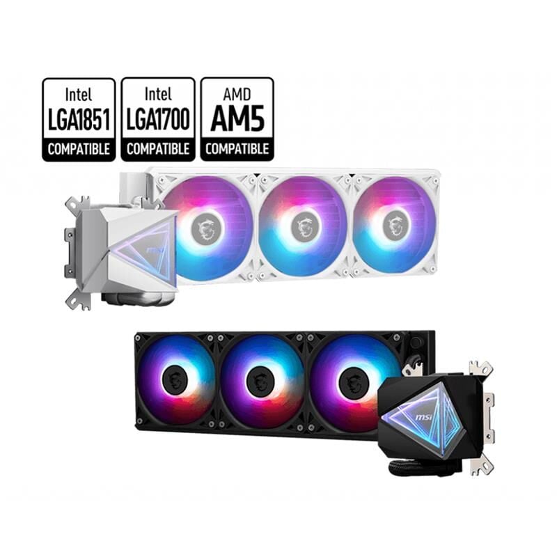 MSI MAG CORELIQUID I360 WHITE 360 mm ARGB 3‑Fan 120 mm PWM Loop Dynamic Bearing Uni‑Bracket EPDM Tüplü Split‑Flow Alüminyum Radyatör CPU Sıvı Soğutucu (Intel LGA 1150‑1151‑1155‑1156‑1200‑1700‑1851 & AMD AM4/AM5 uyumlu)