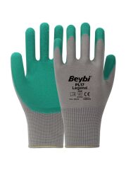 BEYBİ PL-17 10 Beden Gri-Yeşil 12li Paket Legend Polyester Örme Lateks Eldiven