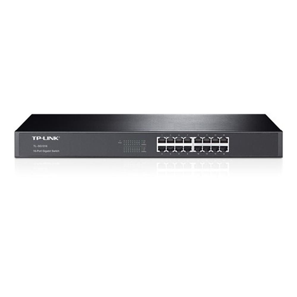 TP‑Link TL‑SG1016 16‑Port 10/100/1000 Mbps Unmanaged Gigabit Switch 19″ Rack‑Mount Çelik Kasa, Fanless