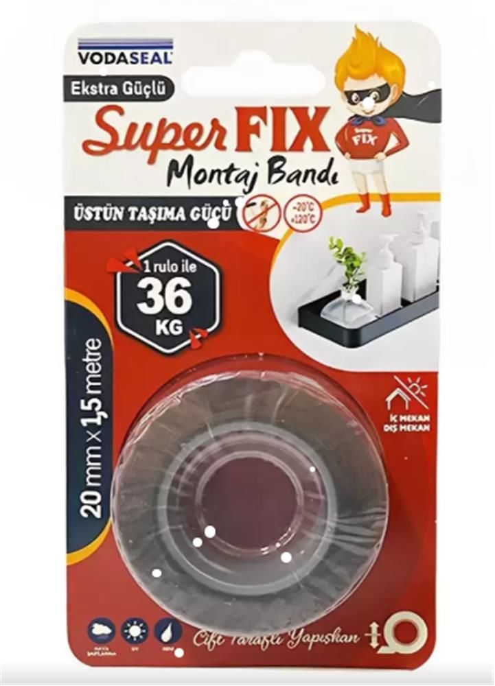 Vodaseal Super Fix Ultra Güçlü Çift Taraflı Montaj Bandı 20 mm x 1.5 m