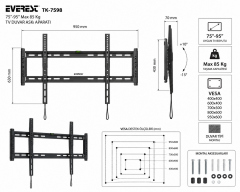 Everest TK-7598 75 95 Max 85 Kg 400x400-600x400-700x500 800x600-950x600 Askı Aparatı