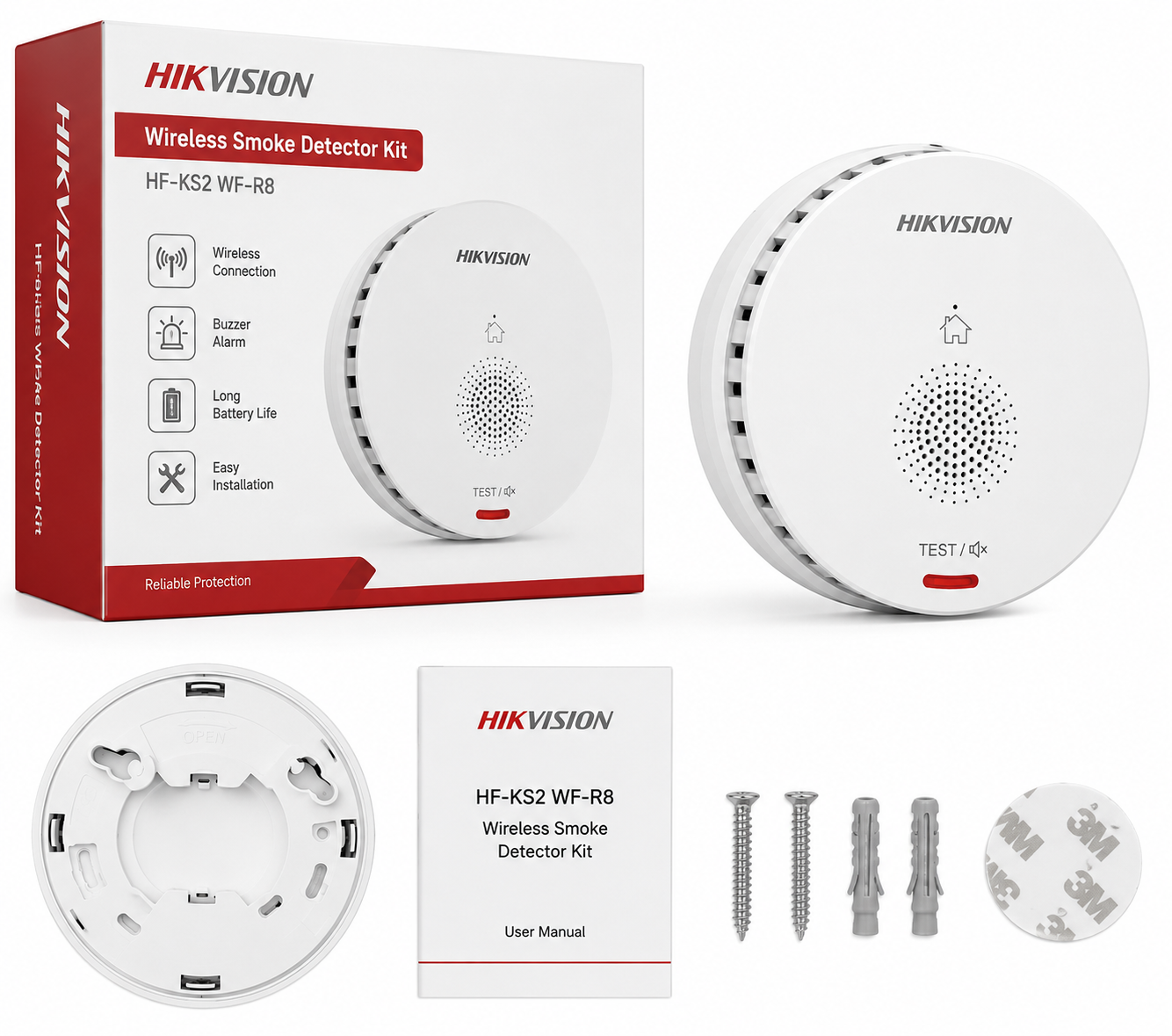 Hikvision HF-KS2 WF-R8 Kablosuz Buzzerli Yangın Algılama Duman Dedektör Kiti