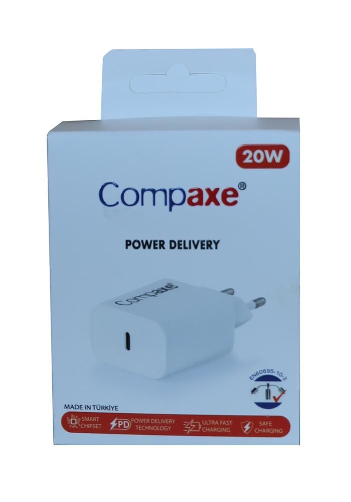 Compaxe CTA-200C 20W PD 3.0 USB-C Hızlı Şarj Adaptörü (Power Delivery)