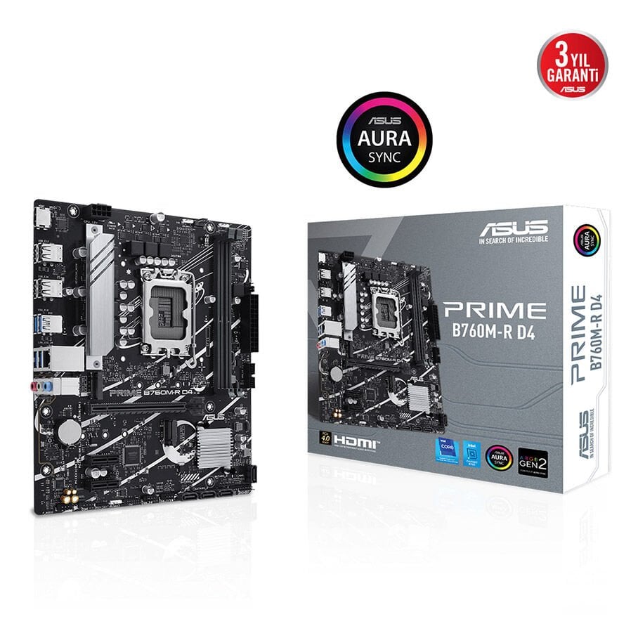 ASUS PRIME B760M-R D4 INTEL B760 LGA1700 DDR4 5333 HDMI 2x M2 USB3.2 AURA RG