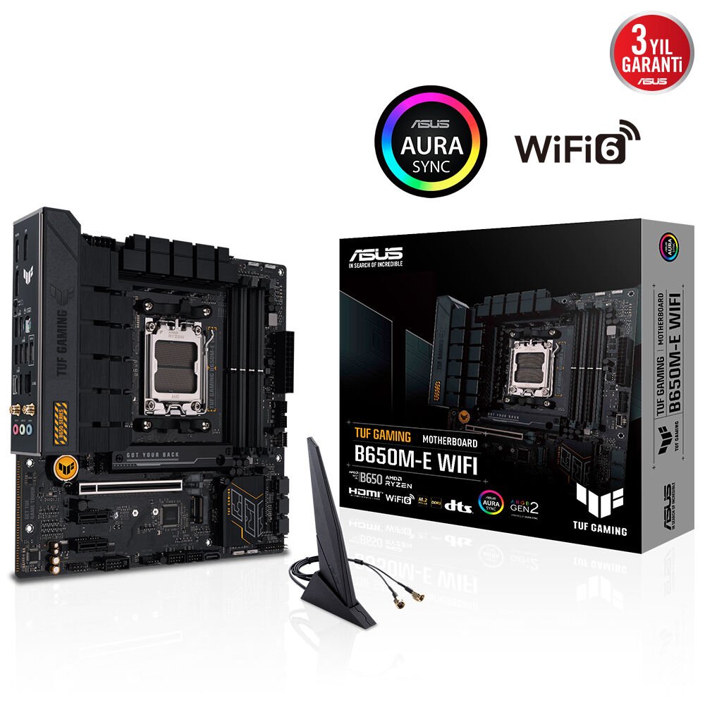 Asus TUF Gaming B650-E WIFI AMD B650 Soket AM5 DDR5 8000MHz+ (OC) HDMI DP ATX Anakart