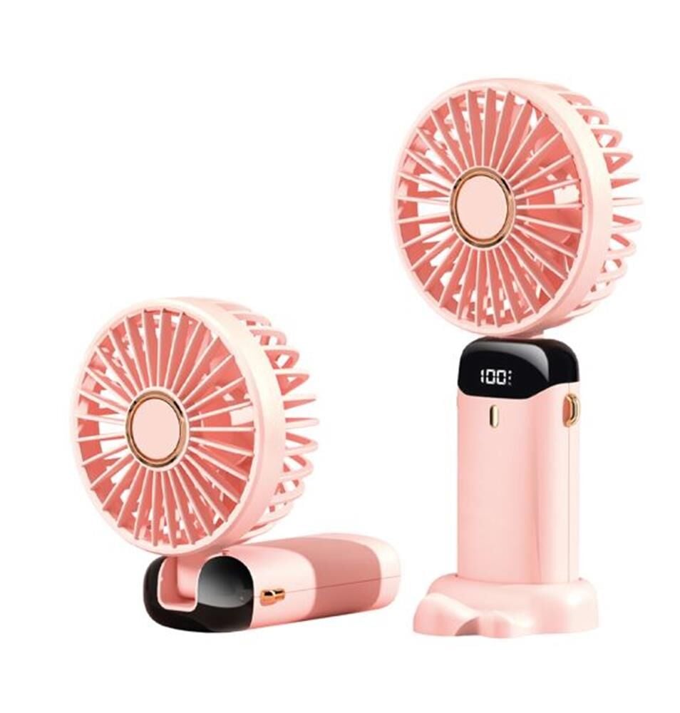 Feny FN-30 Pembe Kademeli Ultra Sessiz Led Göstergeli Katlanabilir Şarjlı 1200Mah Mini El Fanı