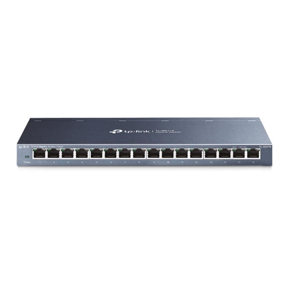 TP‑Link TL‑SG116 16 Port 10/100/1000 Mbps Gigabit Unmanaged Desktop/WALL‑Mount Switch Çelik Kasa (IEEE 802.3i/u/ab/x, 802.1p QoS, IGMP Snooping, Fanless)