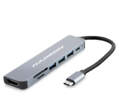 HADRON HDX7875 USB Type-C to 2x HDMI Dişi Görüntü Dönüştürücü 4K 30Hz Çoklu Ekran Destekli Gri Adaptör
