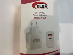 Elba ELB15 25W 2.4A/3.0A Dual Port (USB-A + USB-C) Hızlı Şarj Adaptörü - Beyaz