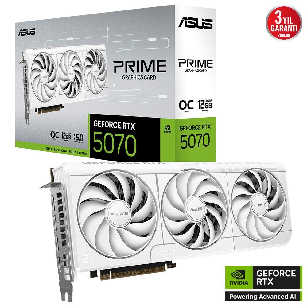 Asus PRIME GeForce RTX 5070 OC White Edition 12GB GDDR7 192-Bit Ekran Kartı - PRIME-RTX5070-O12G-WHITE