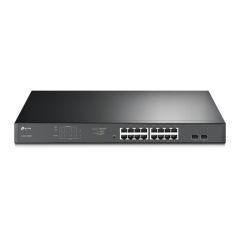 TP‑Link TL‑SG1218MP 18‑Port Gigabit Rackmount PoE+ Switch – 16× 10/100/1000 Mb/s PoE+ (802.3at/af) portu, 2× 10/100/1000 uplink portu & 2× combo SFP; 250 W toplam PoE bütçesi; metal kasa; rack-mount