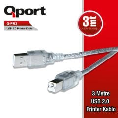 Qport Q-PR3 3 Metre USB 2.0 A-Male to B-Male Yazıcı Kablosu