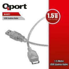 Qport Q-UZ1 1.5 Metre USB 2.0 Erkek - Dişi Uzatma Kablosu