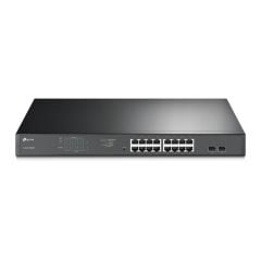 TP‑Link JetStream TL‑SG1218MPE 18‑Port Gigabit Easy Smart PoE+ Switch (16×10/100/1000 PoE+ + 2×Gigabit + 2×Combo SFP), 250 W PoE Güç Bütçesi, Rack Montaj, Çelik Kasa
