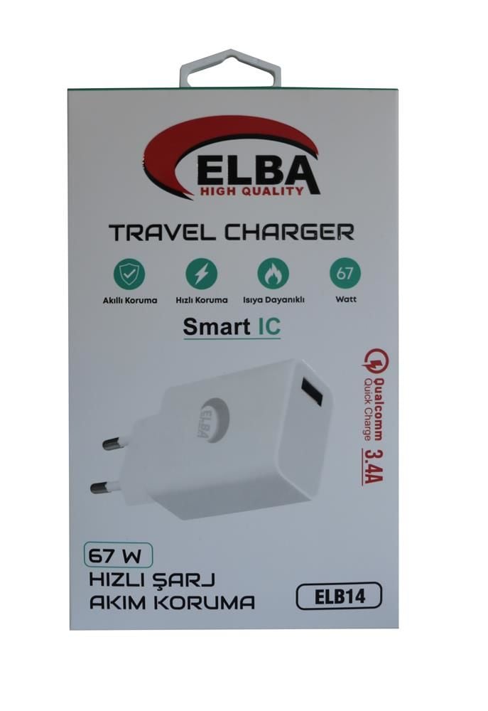 Elba ELB14 67W 3.4A GaN Destekli Hızlı Şarj Adaptörü (Akıllı Koruma & Isıya Dayanıklı)