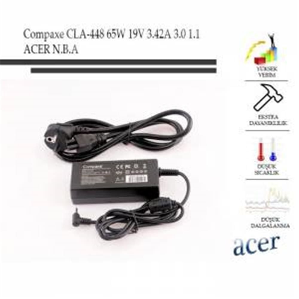 Compaxe CLA-448 65W 19V 3.42A 3.0x1.1mm Notebook Adaptörü - Uyumluluk ve Güvenilir Güç Kaynağı