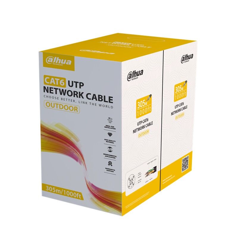 DAHUA DH-PFM920-6UN 305m CAT6 U/UTP 24AWG %100 Bakır PE Dış Ortam Outdoor Siyah Ağ Kablosu