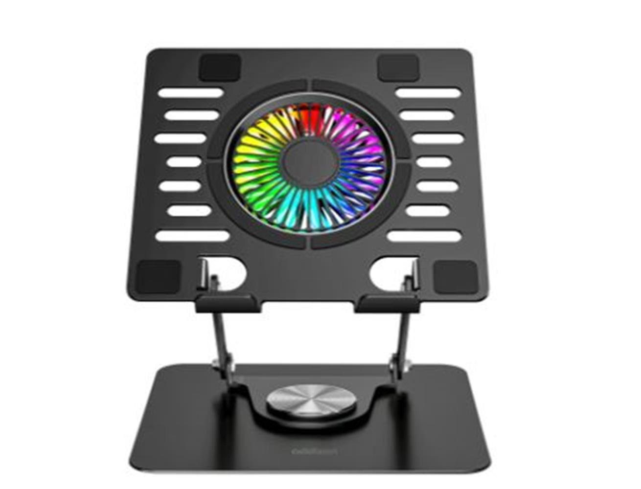 Addison AD-RC36 Steely 360 Derece Dönebilen RGB Aydınlatmalı Soğutucu Fanlı Ayarlanabilir Siyah Metal Laptop Standı