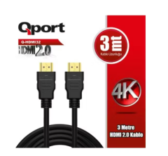 QPORT Q-HDMI32 HDMI 2.0 V 3 Metre 4K 60Hz Ultra HD Görüntü ve Ses Aktarım Kablosu Altın Uçlu High Speed HDMI Kablo
