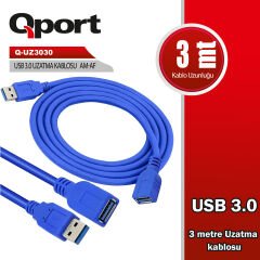 QPORT Q-UZ3030 USB 3.0 Uzatma Kablosu 3 Metre (A Erkek - A Dişi)