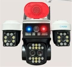 O-Kam 8095 3 Lensli 4K Ultra HD Güneş Panelli (Solar) Sirenli ve Çakarlı Kablosuz Wi-Fi Güvenlik Kamerası