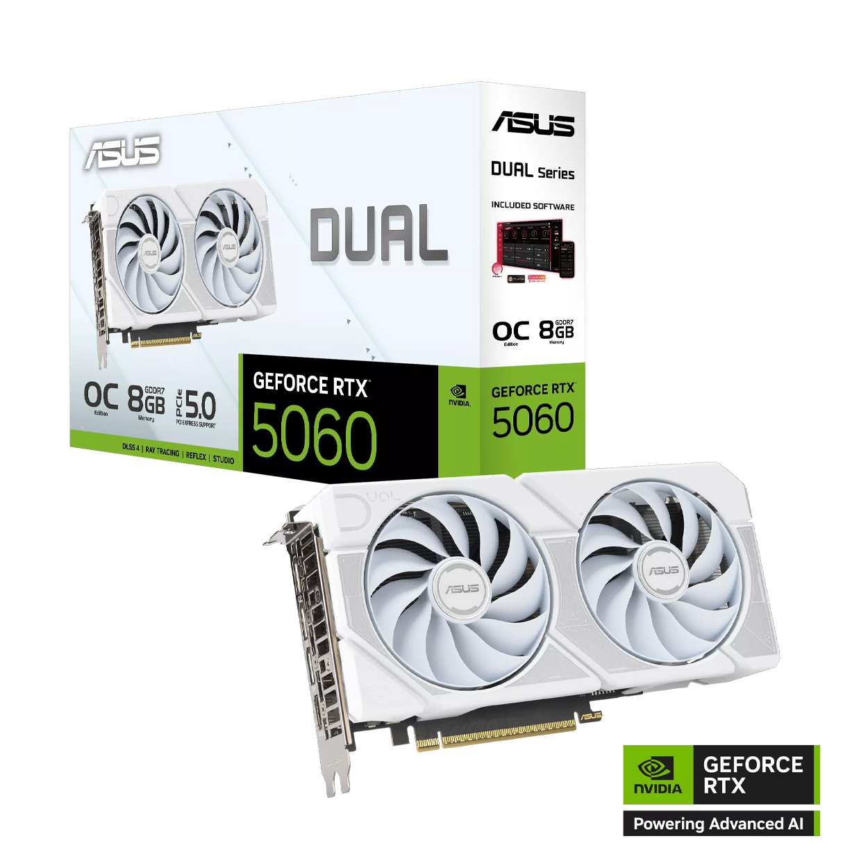 8 GB ASUS DUAL-RTX5060-O8G-WHITE RTX 5060 GDDR7 128bit OC HDMI 3xDP DLSS3 Ekran