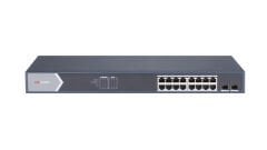 HIKVISION DS‑3E1518P‑SI 16× Gigabit PoE (IEEE 802.3af/at) Port + 2× Gigabit GE/SFP, PoE Bütçesi 225 W, 36 Gbps Switching, 6 KV Surge Protection PoE Switch