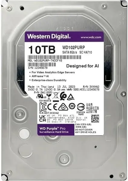 WD Purple Pro 10TB 3.5'' 7200RPM 512MB SATA3 Güvenlik Sistemi Sabit Diski (WD102PURP)