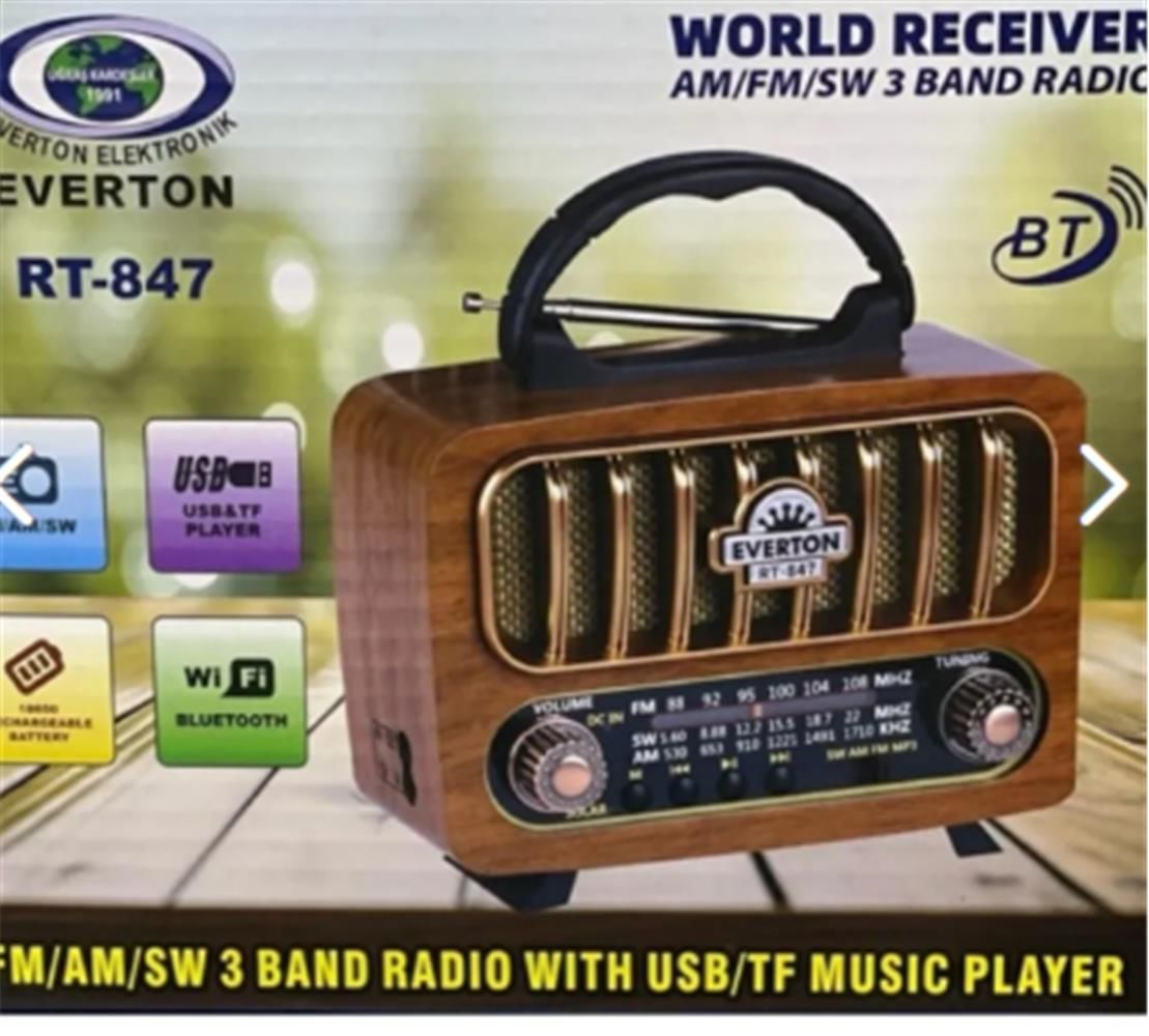 Everton RT-847 Bluetooth USB-TF-AM-FM-SW-TWS USB Şarj Nostaljik Radyo