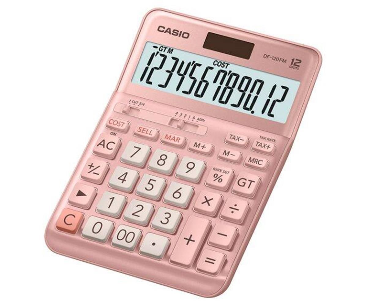 Casio DF-120FM-PK 12 Haneli Pembe Masa Üstü Hesap Makinesi - Vergi ve Kar Marjı Fonksiyonlu