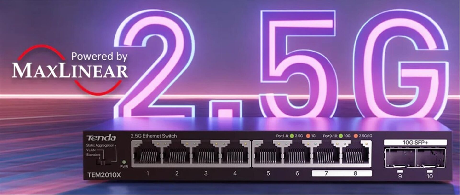 Tenda TEM2010X 8x2.5Gbps RJ45 Ethernet Port + 2x10Gbps SFP+ Slot 10G Uplink Yönetilebilir Multi-Gigabit Switch