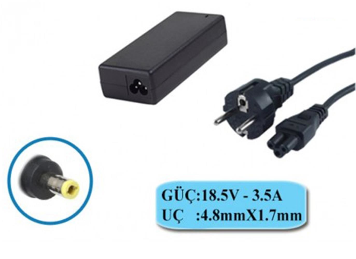 Compaxe CLH-306 HP Uyumlu 65W 18.5V 3.5A 4.8x1.7mm Notebook Adaptörü – Orijinal Güç Kaynağı