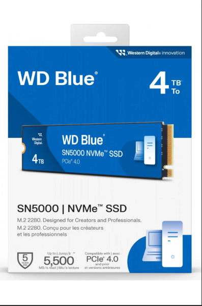 4TB WD BLUE M.2 NVMe SN5000 5500/5000MB/s WDS400T4B0E GEN4 SSD