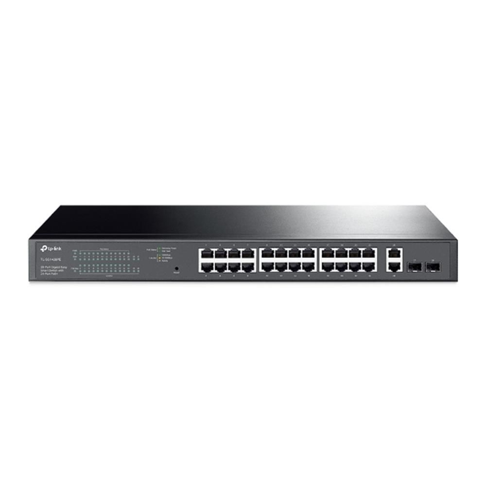 TP‑Link TL‑SG1428PE 24× 10/100/1000 Mb/s RJ45 PoE+ + 2× 10/100/1000 Mb/s + 2× SFP Rack‑Mount Çelik Kasa 250 W Bütçeli Easy Smart PoE+ Switch