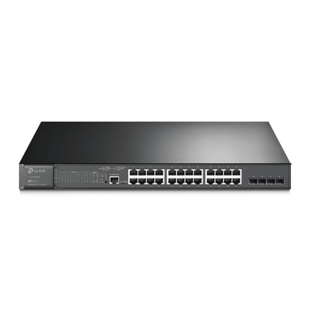 Omada TP‑Link TL‑SG3428MP 24 Port 10/100/1000 Mbps PoE+ L2 Yönetilebilir Switch, 24×Gigabit PoE+ (max 370 W), 4×SFP, Çelik Kasa, Rack Mount