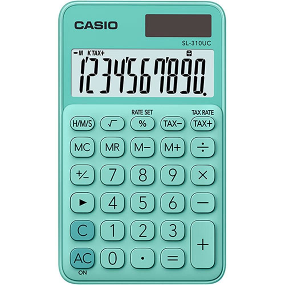 Casio SL-310UC-GN-S-EH 10 Haneli Vergi ve Zaman Hesaplama Fonksiyonlu Cep Tipi Hesap Makinesi - Yeşil