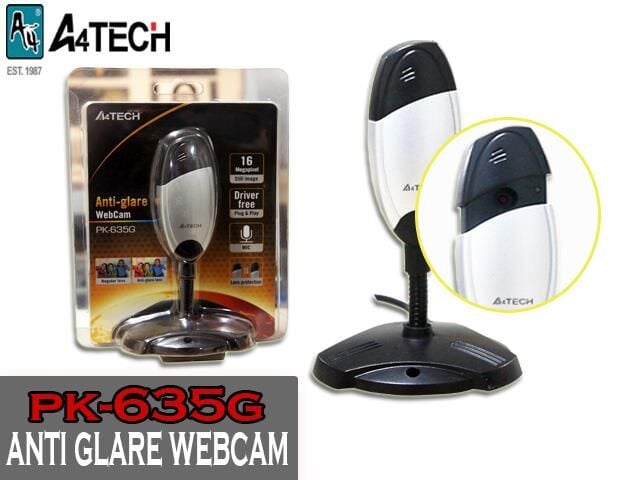 A4TECH PK‑635G Anti‑Glare 480p Webcam 640×480 VGA USB 2.0, Coating Lens, 52° Görüş Açısı, Sabit Odak 60 cm+, Tekli Mikrofon, 360° Döner Çerçeve (Gümüş/Siyah)