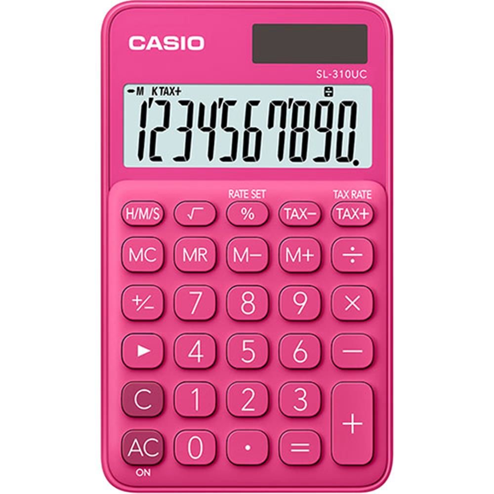 Casio SL-310UC-RD Koyu Pembe (Rose) 10 Haneli Vergi ve Zaman Hesaplamalı Cep Tipi Hesap Makinesi