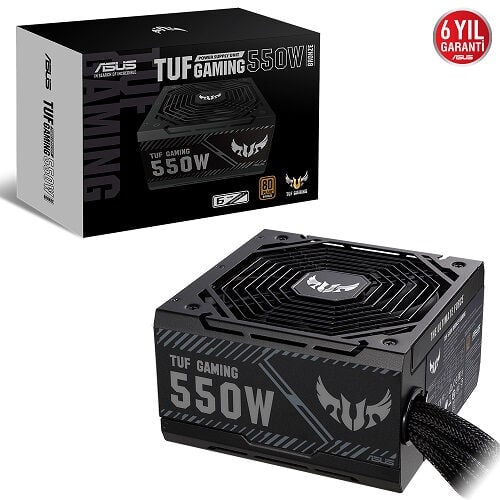 ASUS TUF GAMING 550B 80+ Bronze 550W ATX12V Aktif PFC 6‑Yıl Garantili Askeri Sınıf Bileşenli Çift Rulmanlı 135 mm Fanlı 550W PSU