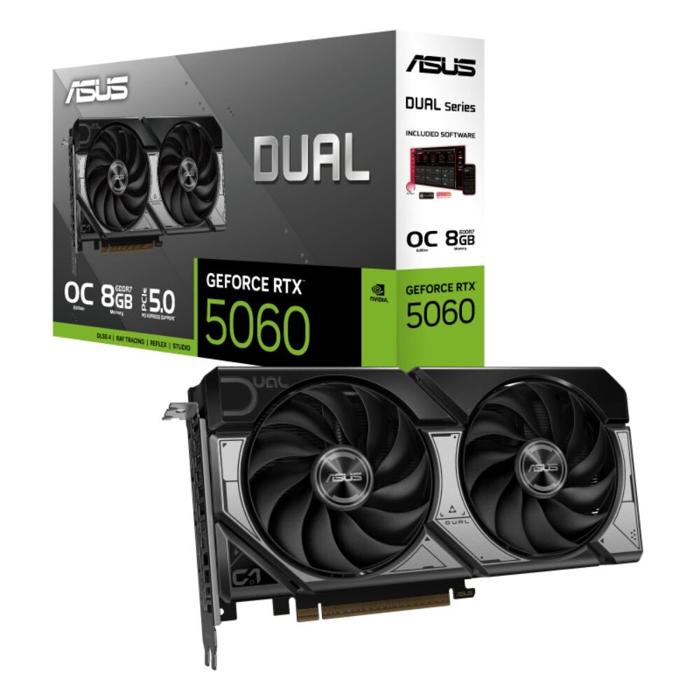 ASUS Dual GeForce RTX 5060 OC Edition 8GB GDDR7 128‑bit PCIe 5.0 Axial‑Tech Çift Fanlı 2.5‑Slot DLSS 4 Destekli Gaming Ekran Kartı